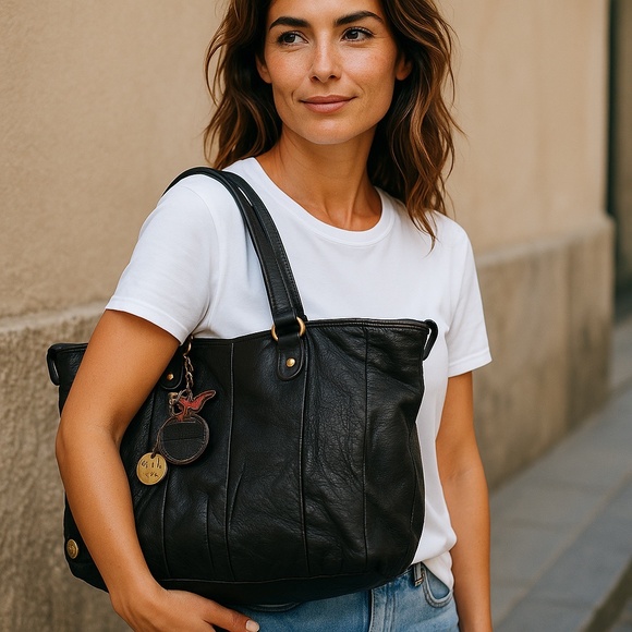 Will Leather Goods Large Black Leather Tote – Western Style | Supple Leather - Picture 1 of 17